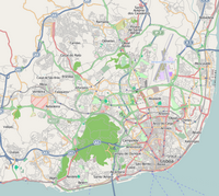 Carte de Lisbonne avec les routes, les autoroutes et les forêts aux alentours de la capitale du Portugal