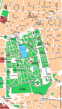 Carte de Madrid avec un zoom sur le parc Retiro