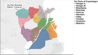 Carte Copenhague quartiers en couleur