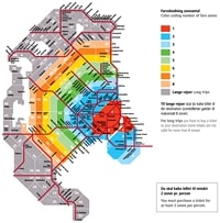 Carte transports Copenhague avec les zones de couleur