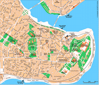 Carte du centre d'Istanbul avec la gare, le grand bazar et le palais Topkapi