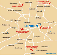 Carte de Londres avec les aéroports