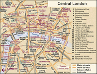 Carte du centre de Londres avec les lieux touristiques
