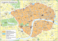 Carte Londres avec la zone de péage urbain