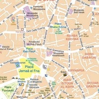 Carte de Marrakech centre avec la place Jemaâ el Fna, le commissariat, la poste et les banques