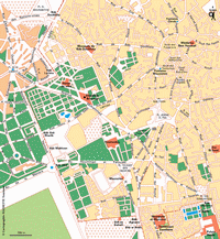 Carte du centre de Marrakech avec les places, les rues, l'Hôtel de ville et l'ensemble artisanal