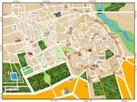 Grande carte de Marrakech avec les rues principales, des illustrations, les hôpitaux, les gares, les places et les directions