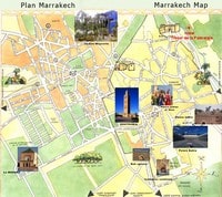 Carte de Marrakech avec les photos des lieux les plus connus