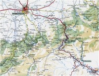 Carte de Marrakech avec les routes et les villages des environs