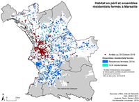 Carte de Marseille avec les habitats en péril et les ensembles résidentiels fermés