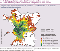 Carte de Marseille avec le temps d'accès minimum entre la résidence et le métro ou tram