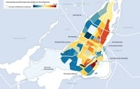 carte Montréal concentration en plomb dans l'eau potable