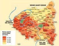 Carte de Paris avec le revenu salarial annuel médian