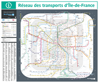 Plan de Paris avec les transports, le train, le RER, le métro, le tram et les bus