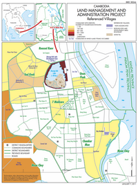 Carte administrative de Phnom Penh avec les communes, les quartiers et les projets d'aménagement