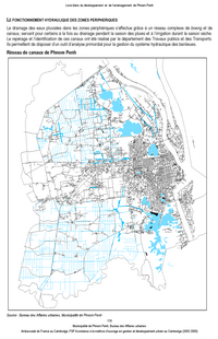 Carte de Phnom Penh hydrographique avec le réseau des canaux