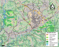 Carte Saint-Etienne zone urbaine forêt eau