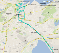 Carte de Tallinn avec la ligne de bus numéro 2 reliant l'aéroport au centre ville