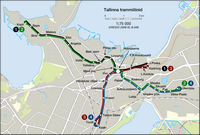 Carte de Tallinn avec les lignes de tram