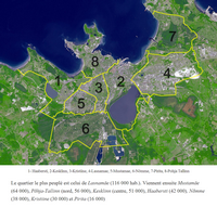 Carte de Tallinn avec le nom des quartiers et le nombre d'habitant par quartier