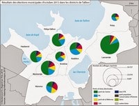 Carte de Tallinn avec les résultats des élections municipales par quartier en 2013